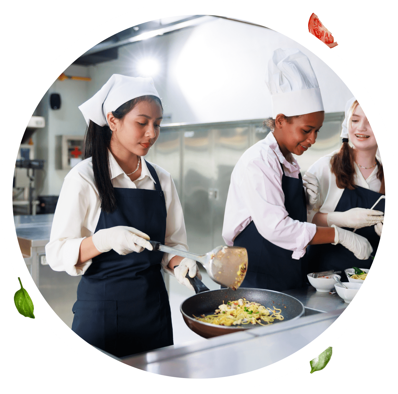 Group 1321317617 Chefs cooking together in a professional kitchen.